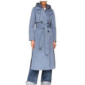 NWT Anthropologie Avec Les Filles Relaxed Twill Trench Coat Blue Removable Hood